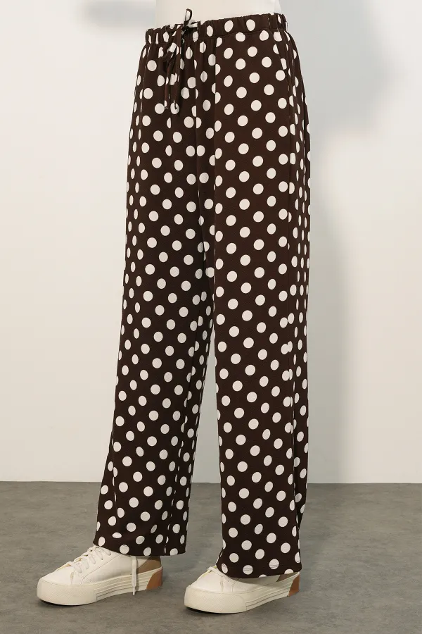 Women's Wide Leg Polka Dot Trousers 30116 - Brown
