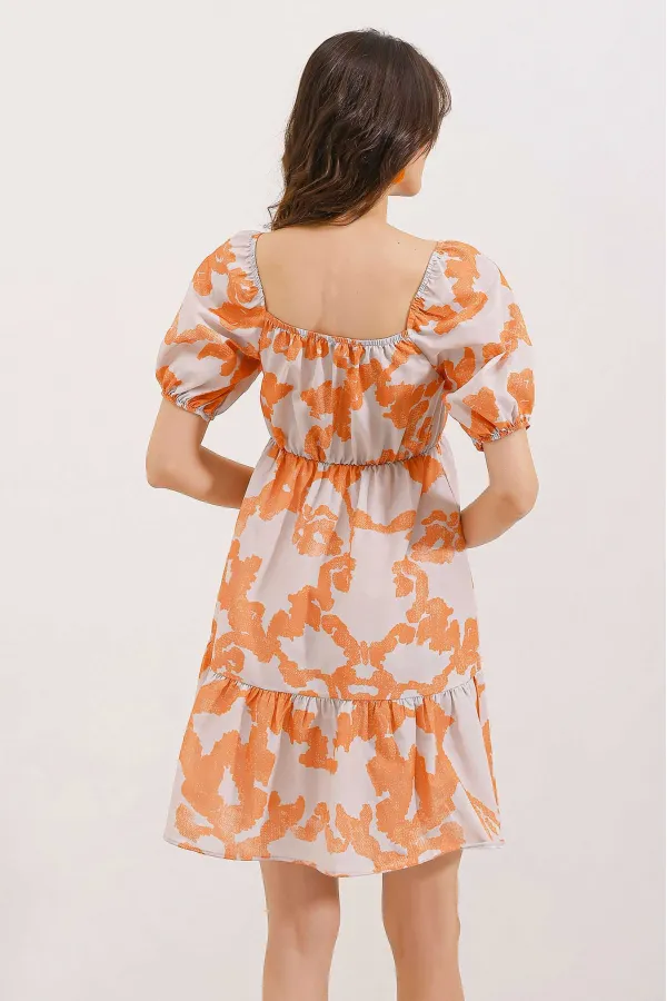 2351 Flared Poplin Dress - D. Orange