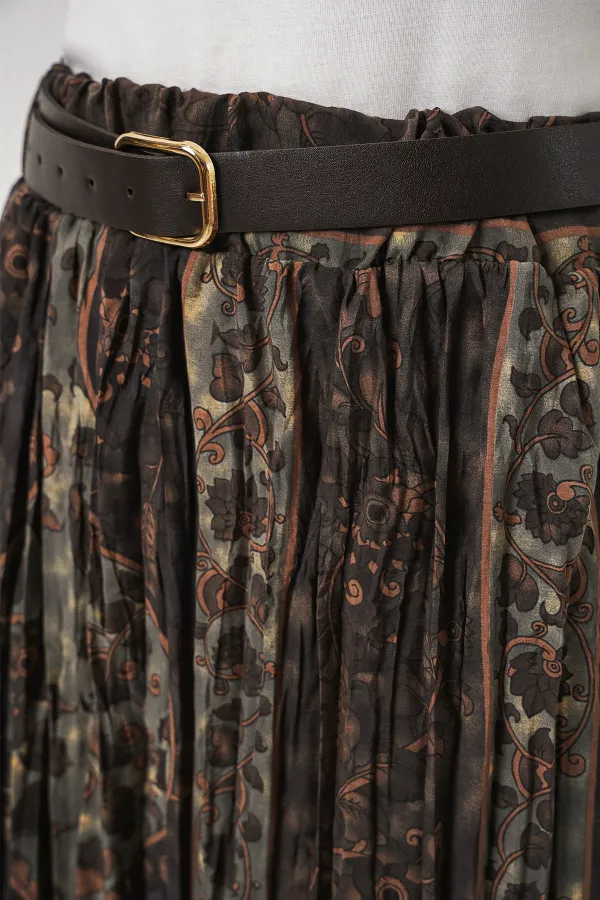 Kadın Kemerli Desenli Etek 8074 - Çağla