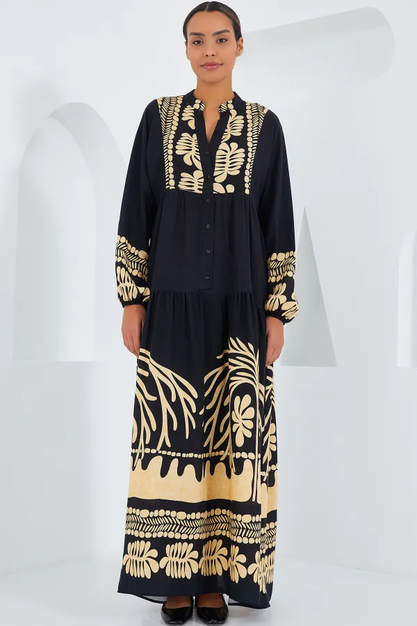 Robe hijab en viscose moutarde noire pour femme 2423