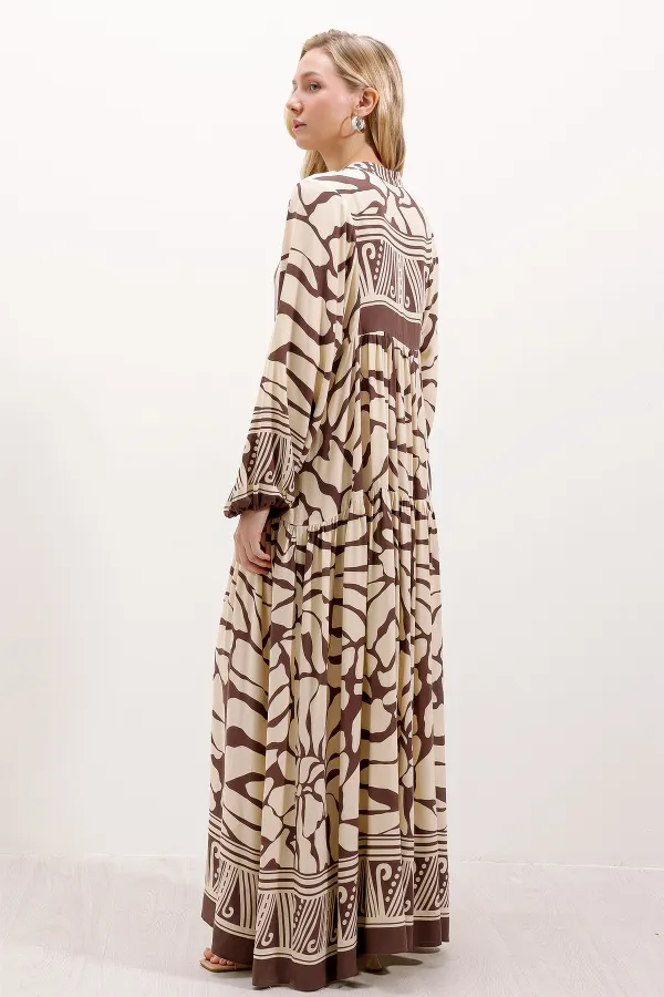 Robe hijab à motifs authentiques 2423 - Marron