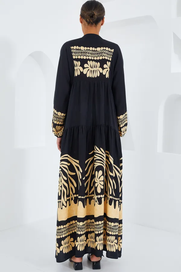 Robe hijab en viscose moutarde noire pour femme 2423