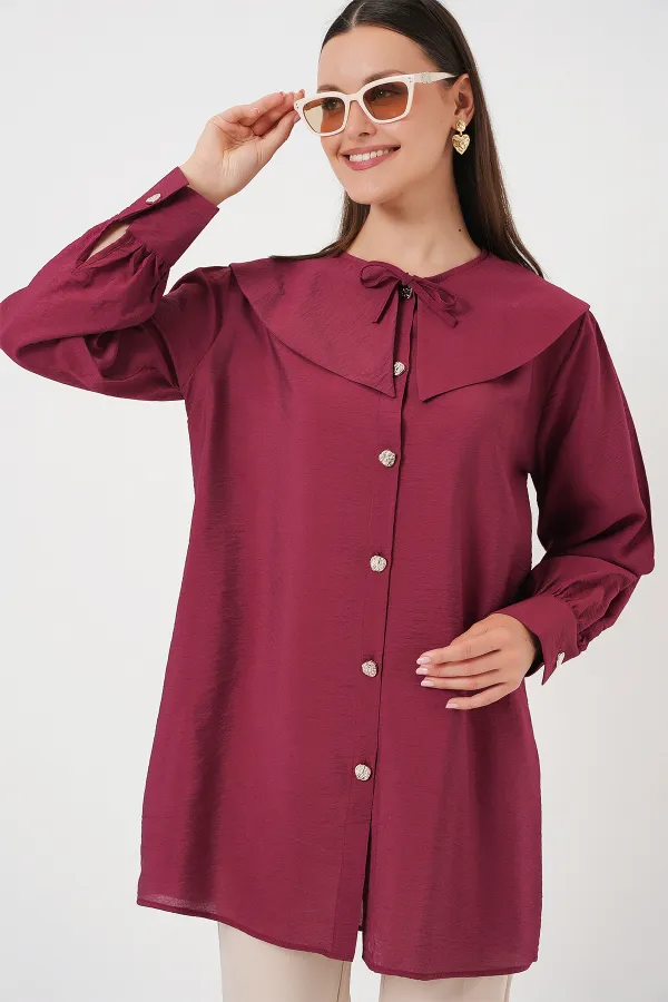 Women's Baby Collar Long Tunic 5967 - Burgundy