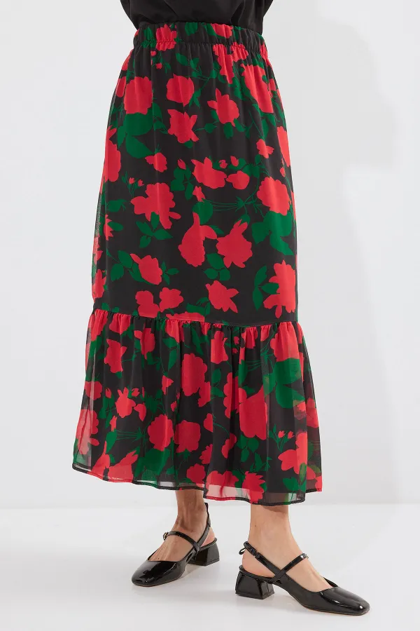 8010 Patterned Chiffon Skirt - F. Black