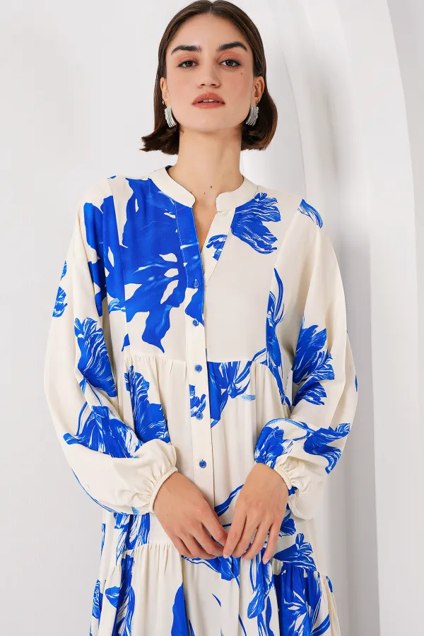 2423 Authentic Patterned Hijab Dress - A.Ecru