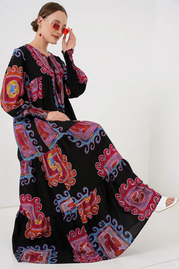 1947 Desenli Uzun Elbise - M. Kırmızı