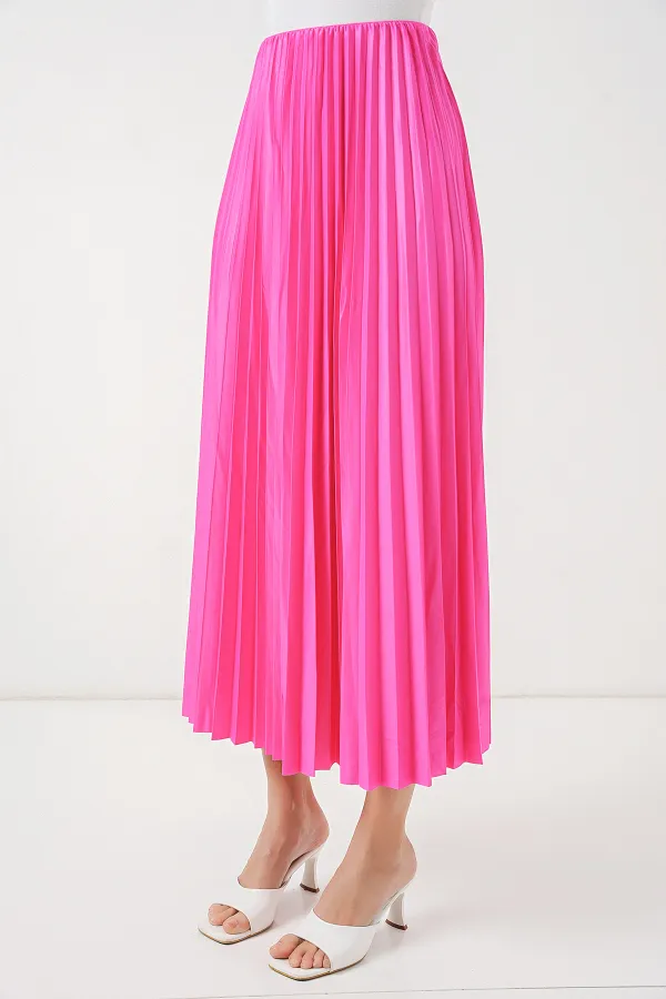 Jupe plissée aspect cuir 8009 - Fuchsia