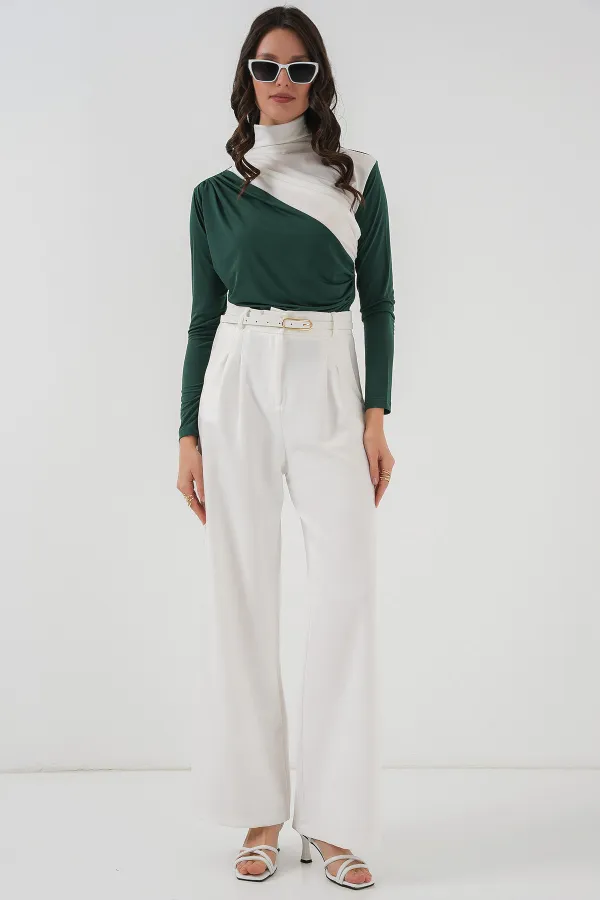 940 Gathered Detail Sandy Blouse - Emerald Green