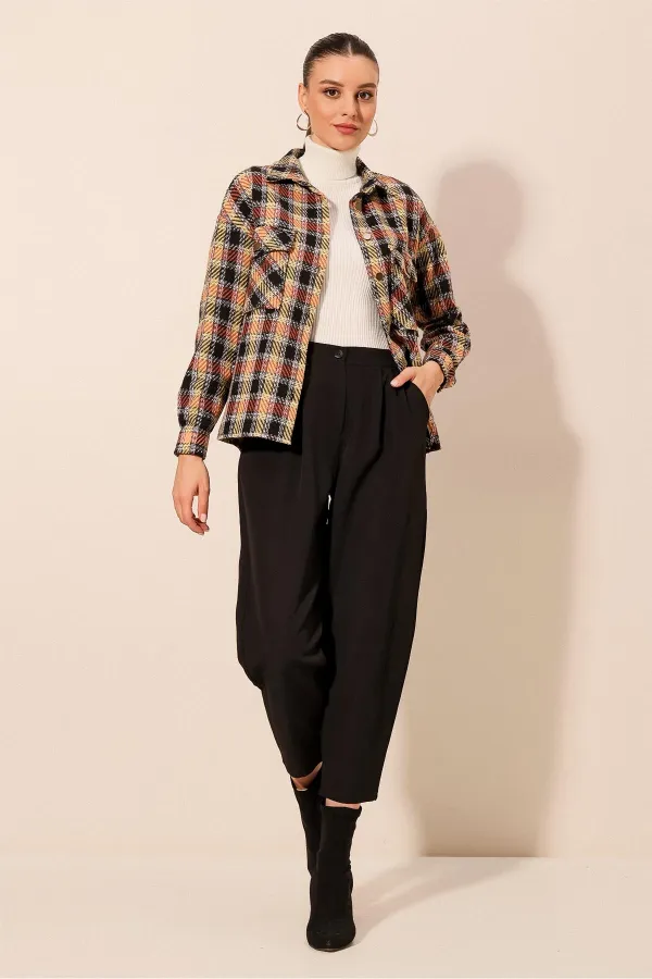 Kadın Ekose Desen Oversize Oduncu Gömlek 3854 - B. Kiremit