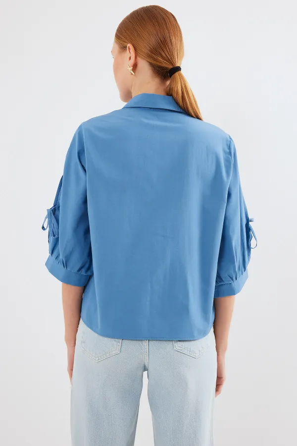 20246 Chemise courte à manches détaillées - Indigo