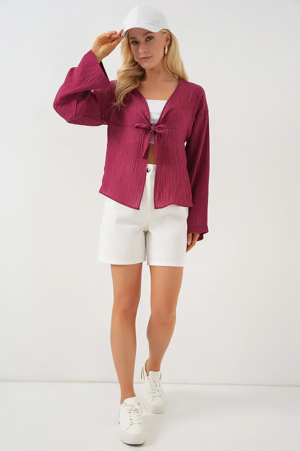Women's Front Lace-Up Blouse 952 - Burgundy