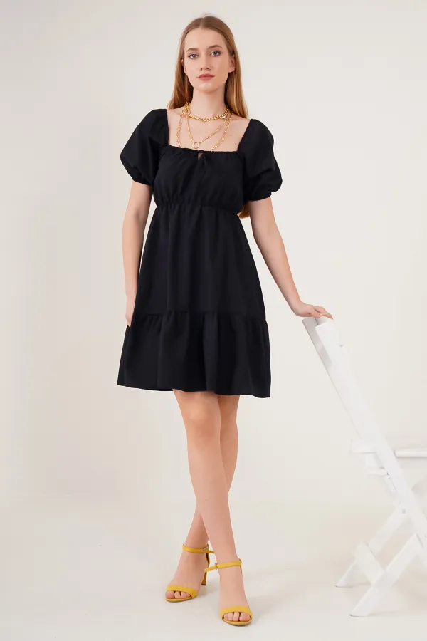 2351 Flared Poplin Dress - Black