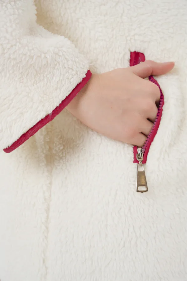 Manteau en peluche zippé 5211 - Rouge