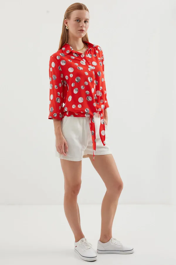 Chemise à motifs nouée sur le devant - Rouge 20243
