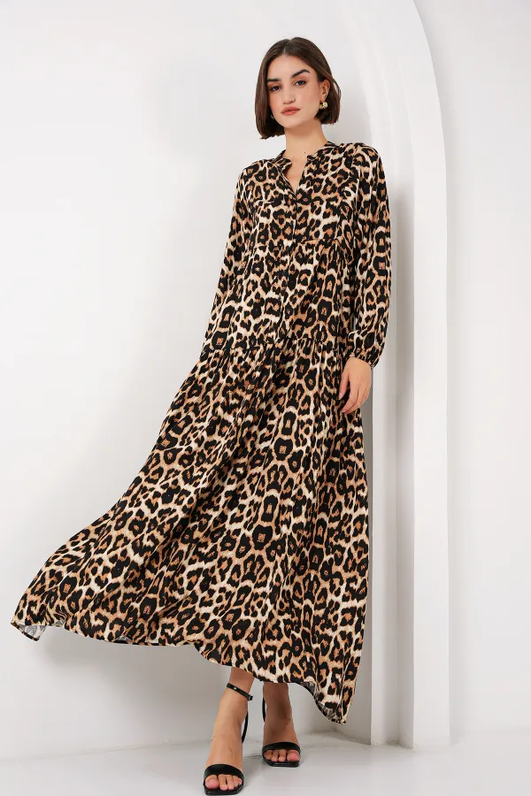 2423 Authentic Patterned Hijab Dress - E. Brown