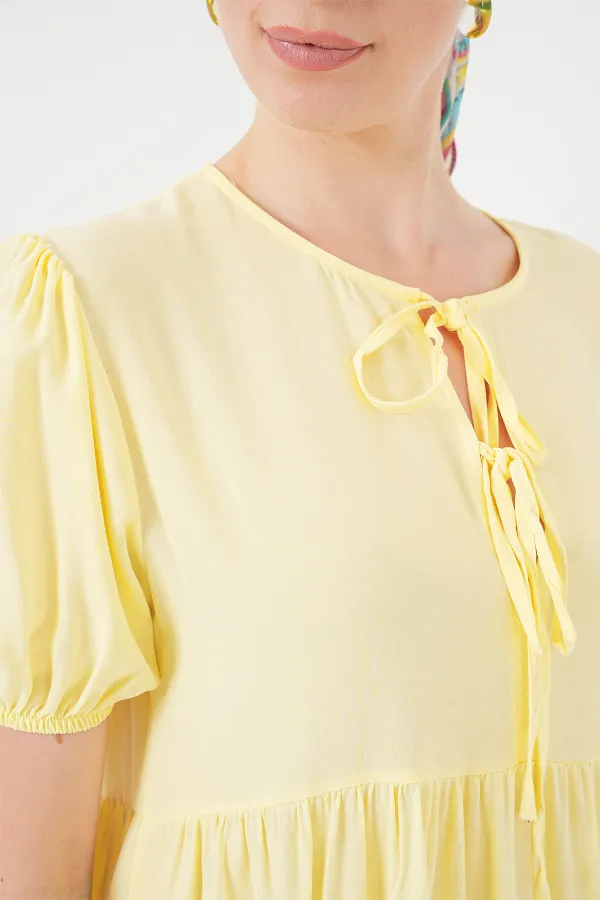 Robe midi à lacets pour femme 2575 - Jaune