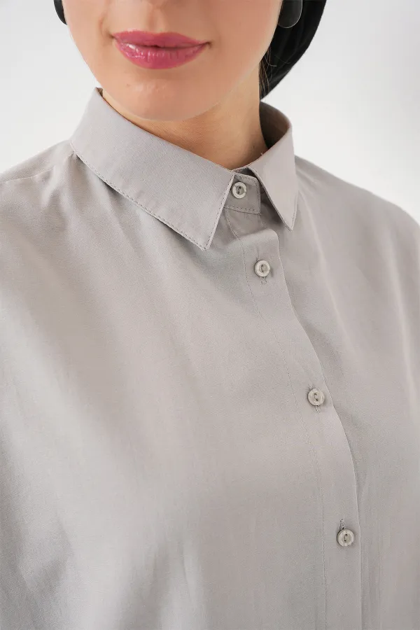 103901 Oversize Basic Hijab Shirt - Light Gray