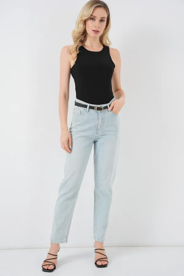 Kadın Halter Yaka Çıtçıtlı Body 972 - Siyah