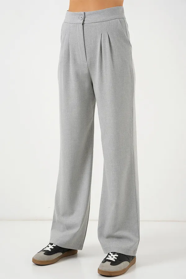 Pantalon palazzo taille haute 6638 - Gris clair