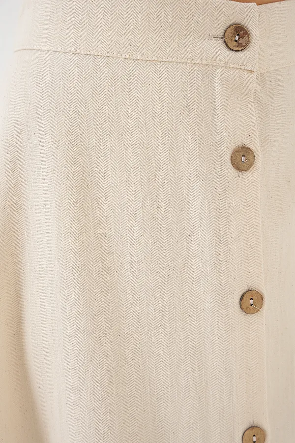 Jupe longue boutonnée en lin pour femme 8046 - Crème