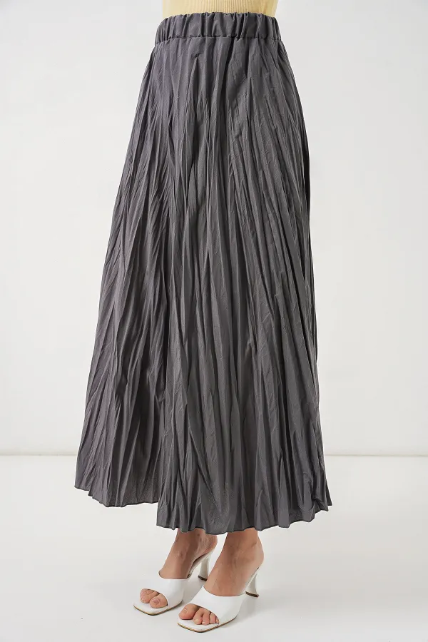 Jupe longue froissée pour femme 8042 - Anthracite