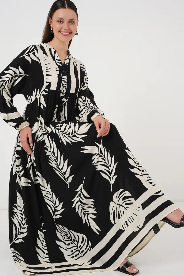 Robe hijab à motifs authentiques 2423 - Noir 12