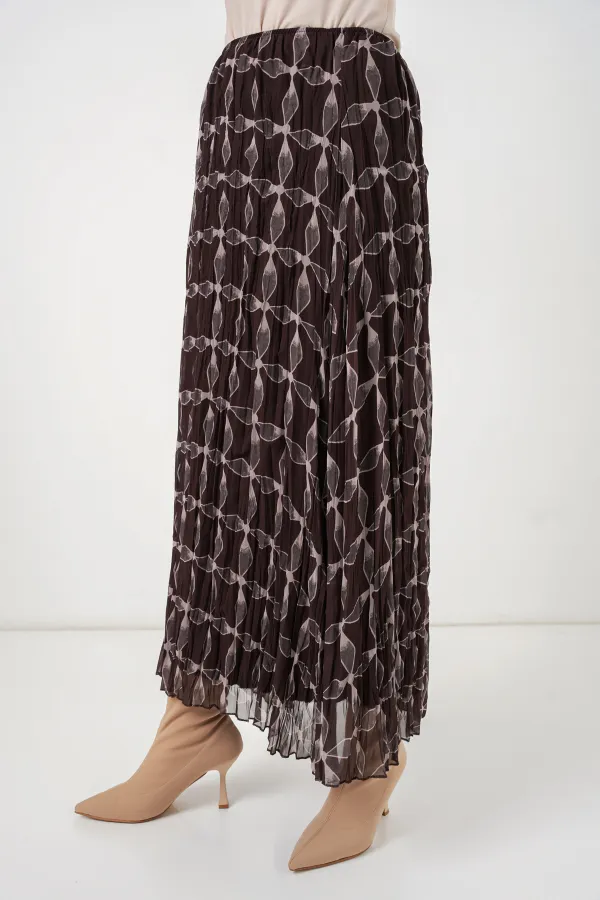 Jupe en mousseline doublée à motifs pour femme 8058 - Marron