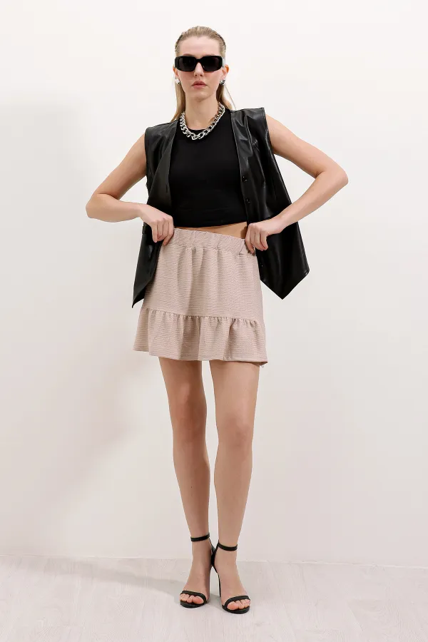 1884 Örme Mini Etek - Bej