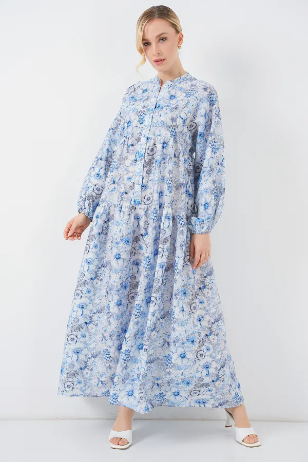 Robe hijab à motifs pour femme 2583 - Bleu