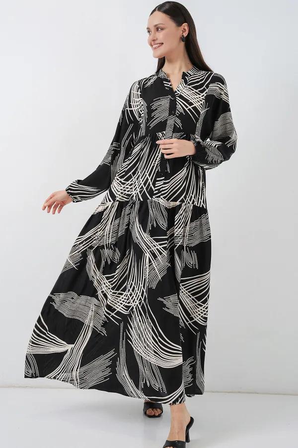 Robe longue hijab à motifs pour femme 2585 - Noir (taille M)