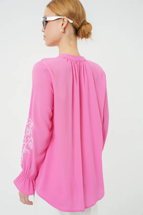 Chemisier brodé en maille pour femme 941 - Rose