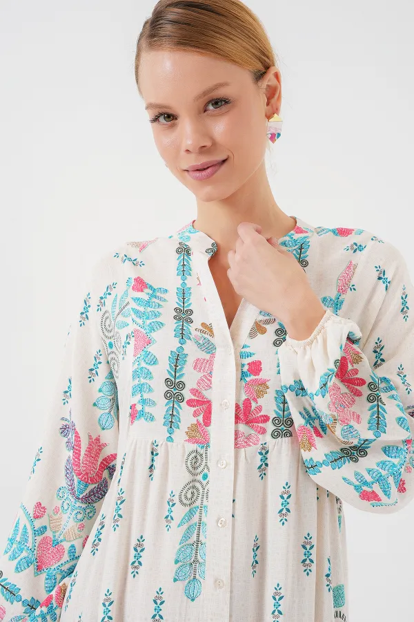 Robe hijab à motifs authentiques 2423 - Bleu clair