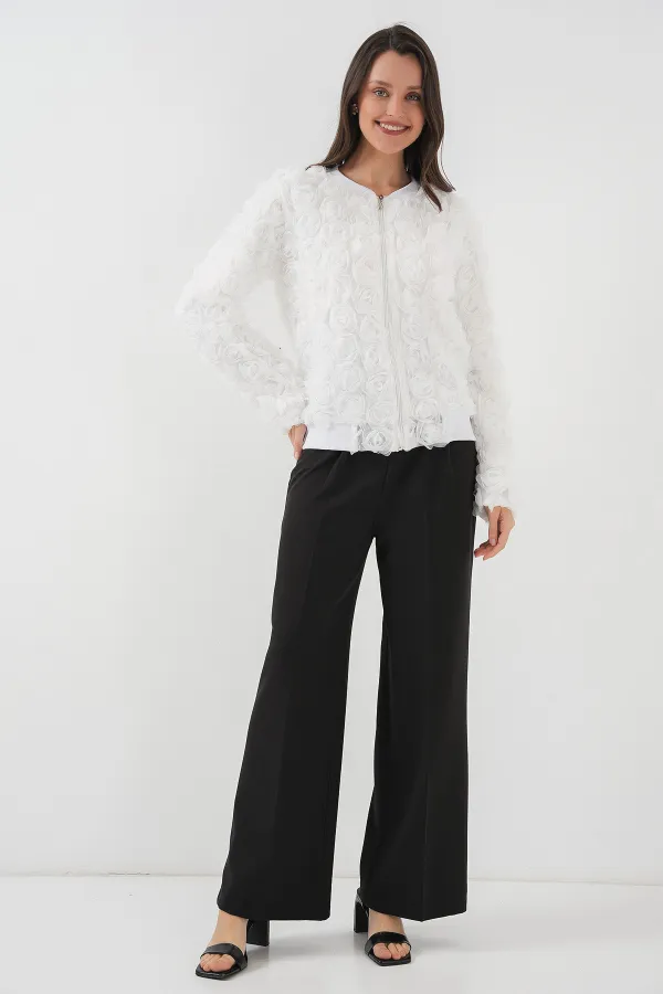 0719 Güllü Ceket - Beyaz