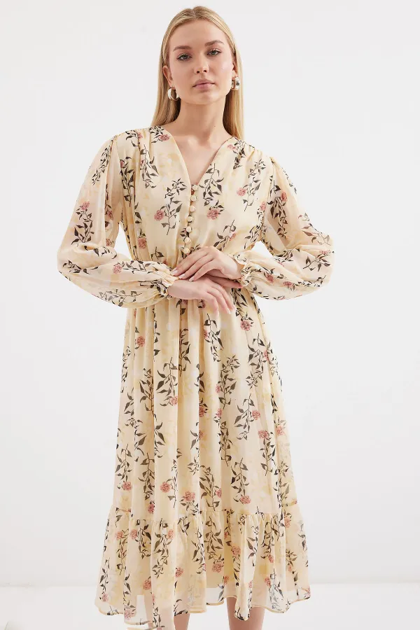 Robe en mousseline à motifs Bigdart 2137 - Crème