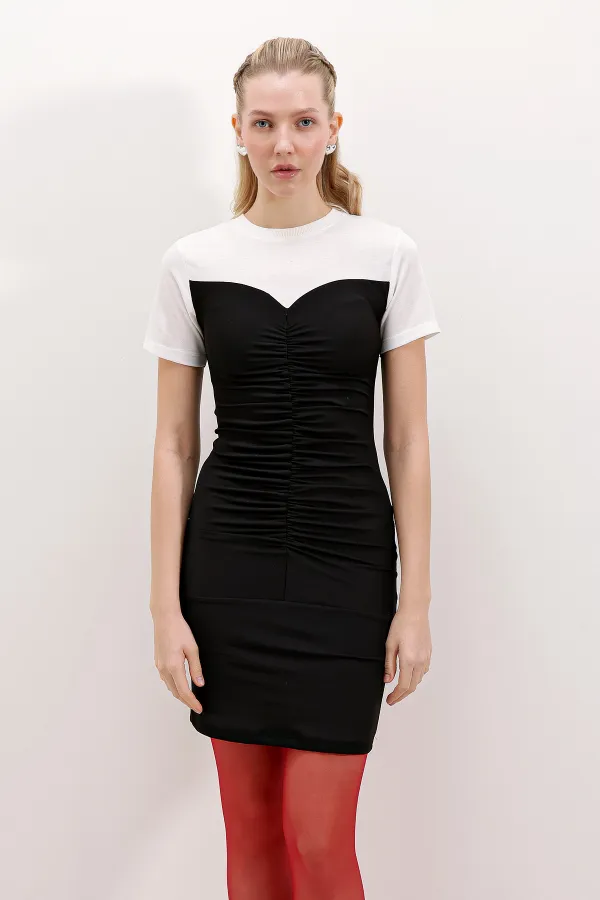 2472 Gathered Mini Dress - Black