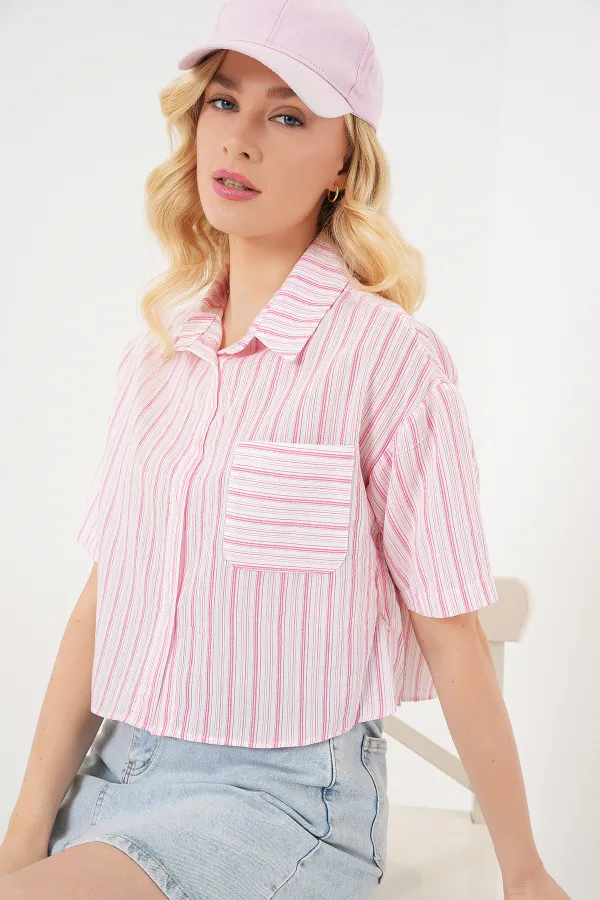 Women's Striped Crop Shirt 20342 - Powder