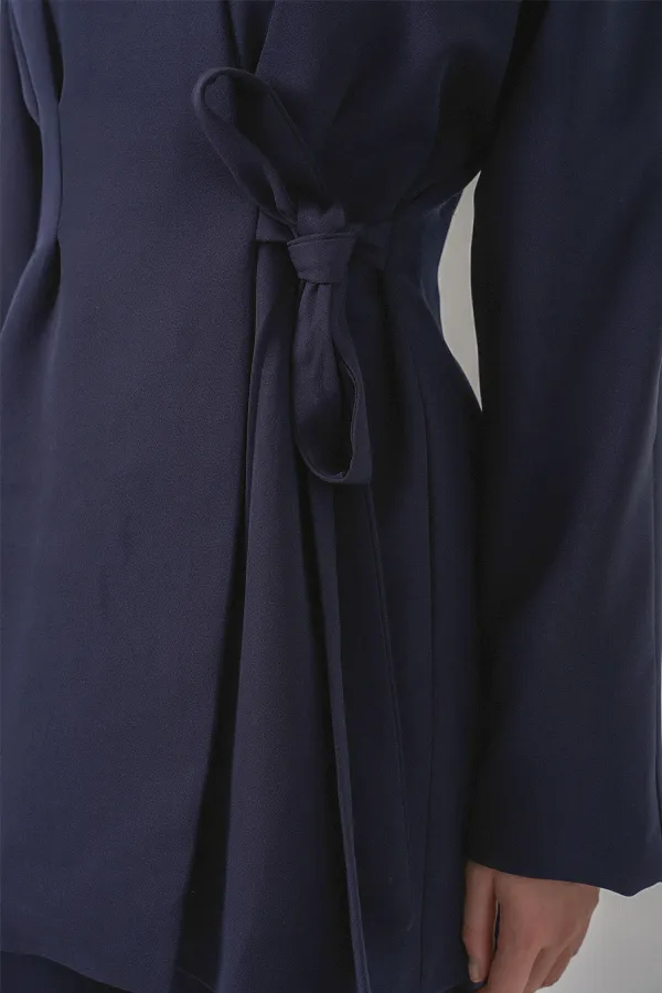 Kadın Yandan Bağlamalı Ceket Pantolon İkili Takım 30099 - Lacivert