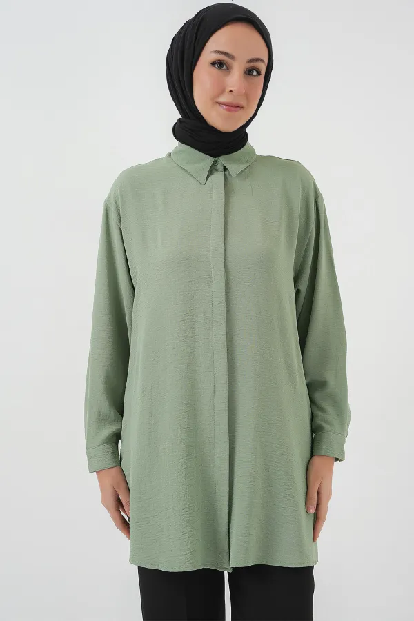 Kadın Uzun Gömlek Tunik 5945 - Çağla