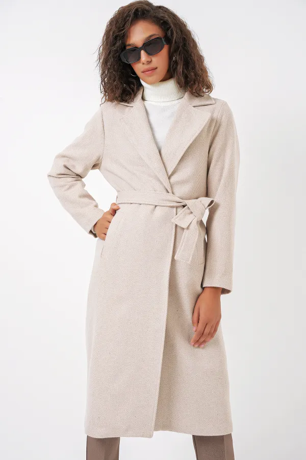 9118 Double Breasted Cashmere Coat - Cream
