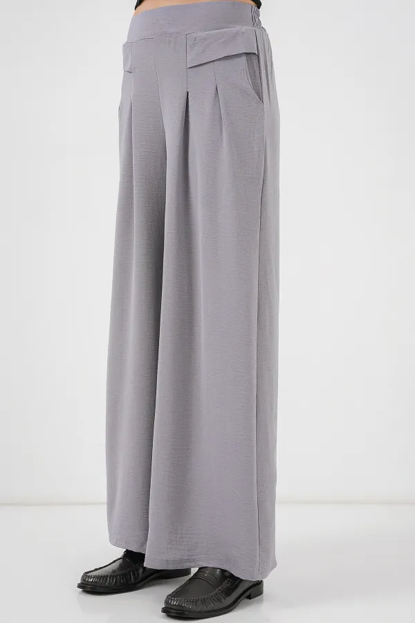 Kadın Geniş Paça Pileli Pantolon 6718 - Gri