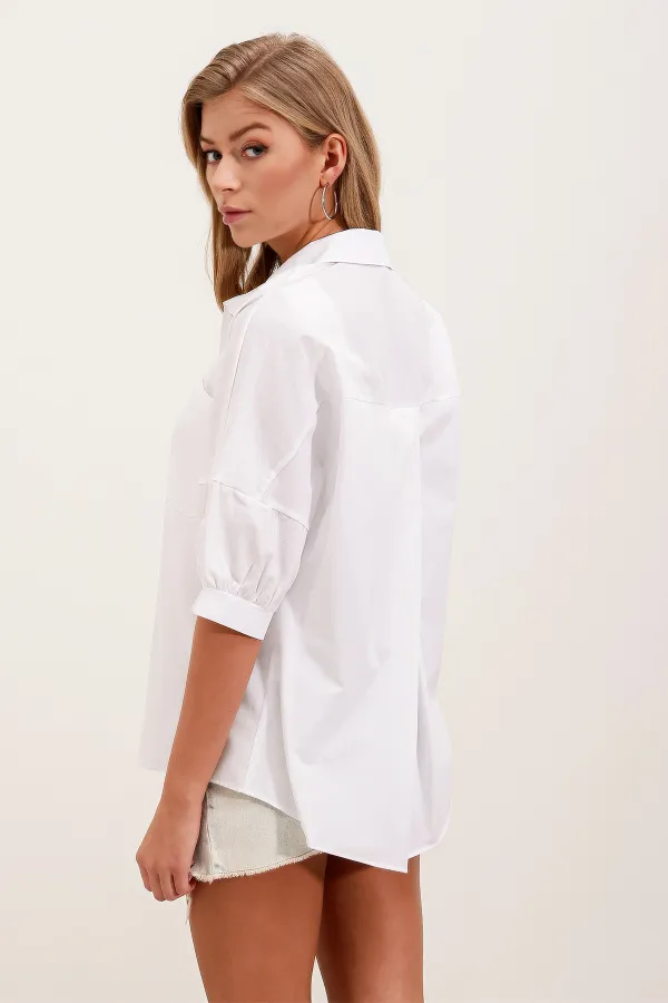 Chemise basique oversize à manches courtes 20213 - Blanche