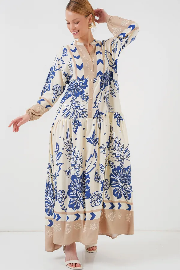 Robe hijab à motifs authentiques 2423 - Bleu marine 8