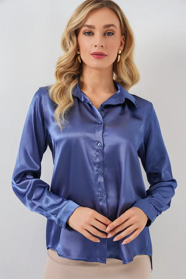Chemise en satin fluide 3964 - Bleu marine
