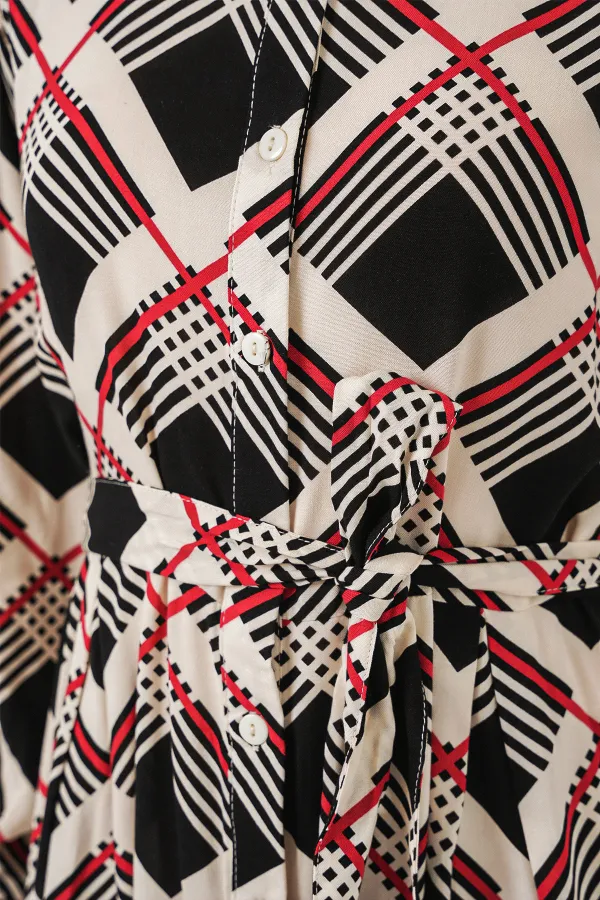 Kadın Boydan Düğmeli Uzun Tesettür Elbise 2588 - Siyah - Bej