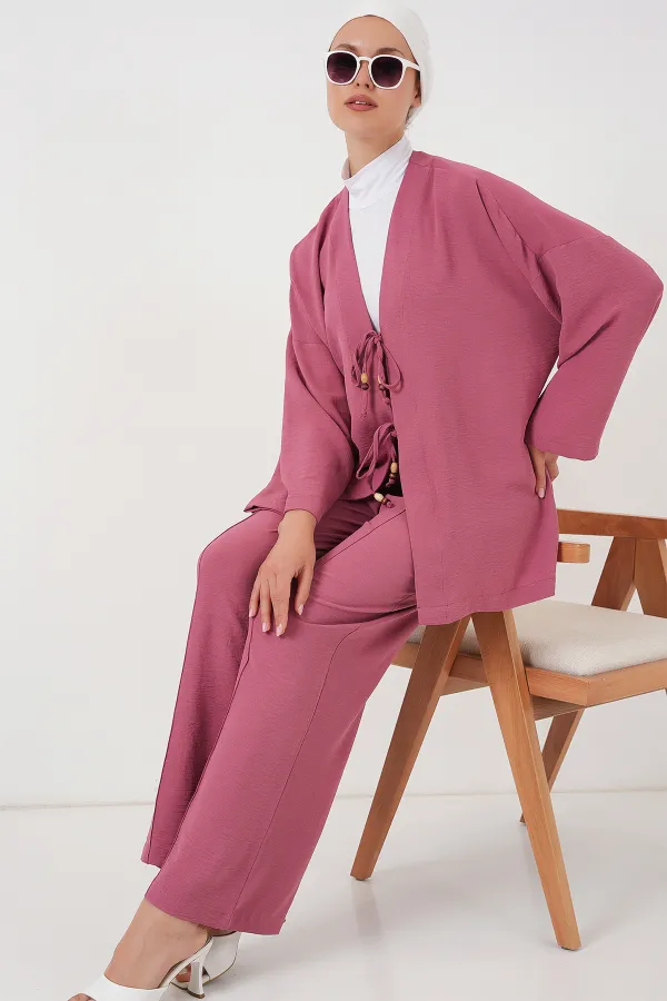 Ensemble kimono et pantalon Ayrobin pour femme, deux pièces, réf. 6739 - Rose poudré