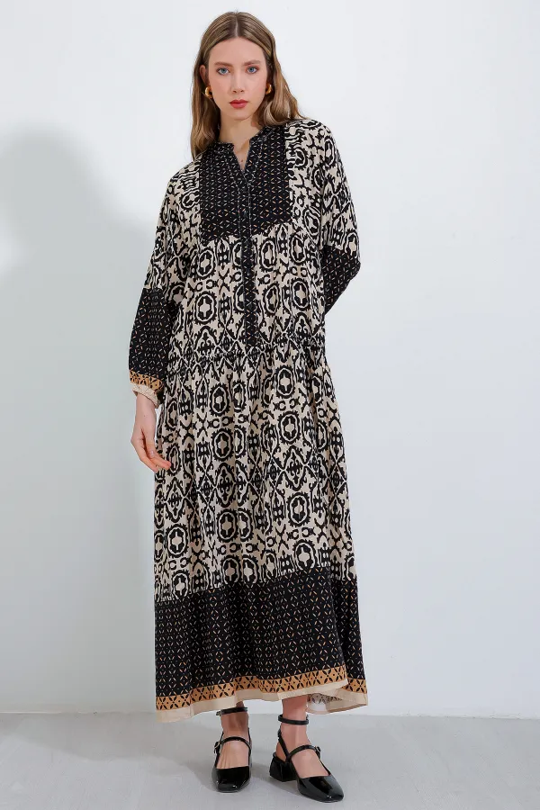 2423 Authentic Patterned Hijab Dress - Black4