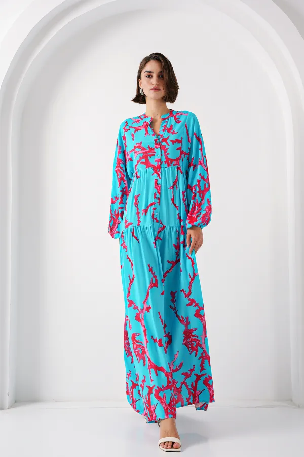 Robe hijab à motifs authentiques 2423 - Bleu glacier