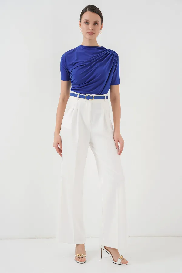 Gathered Detailed Short Sleeve Sandy Blouse 945 - Saks