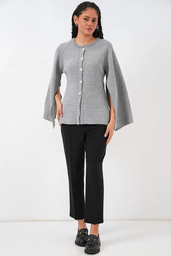 Kadın Triko Panço Hırka 15965 - Gri