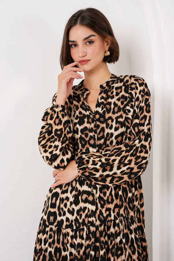 2423 Authentic Patterned Hijab Dress - E. Brown